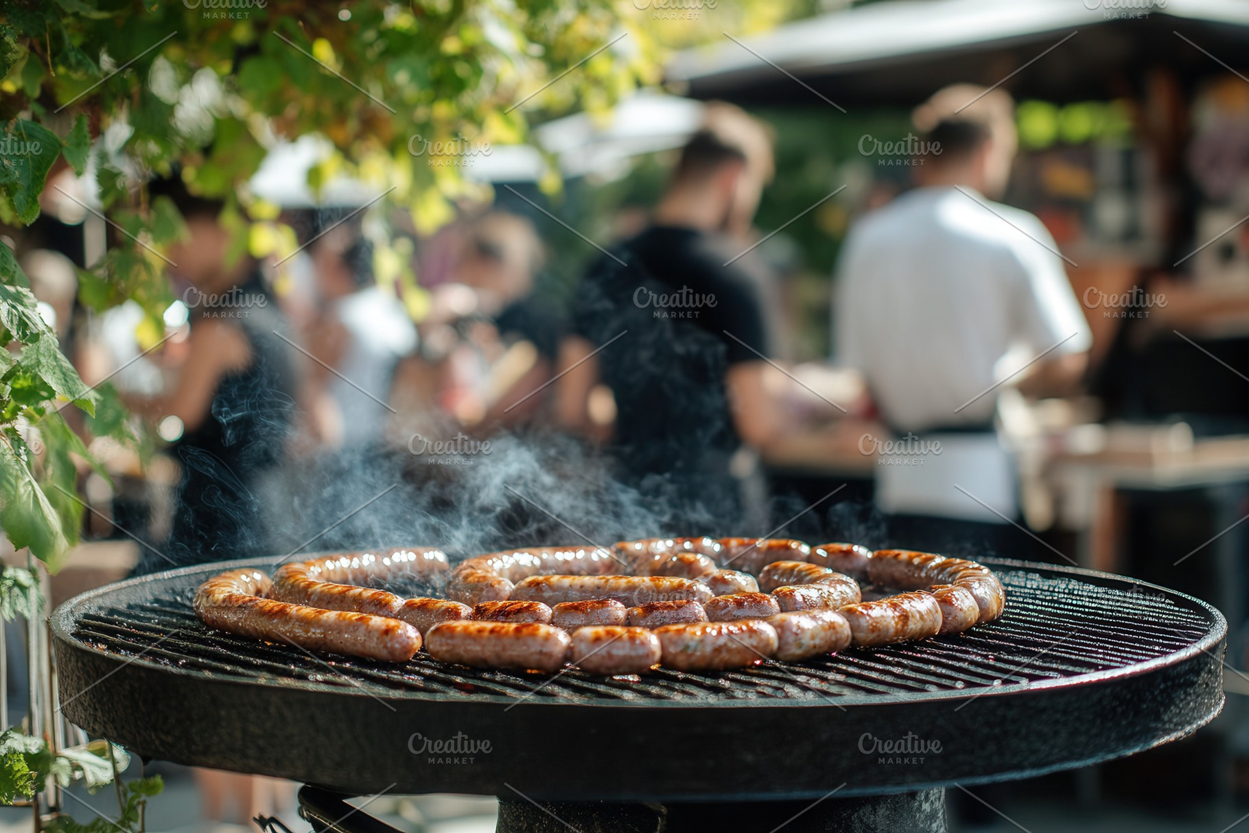 Grilled sausages under open sky, a Photo by Pavel_design