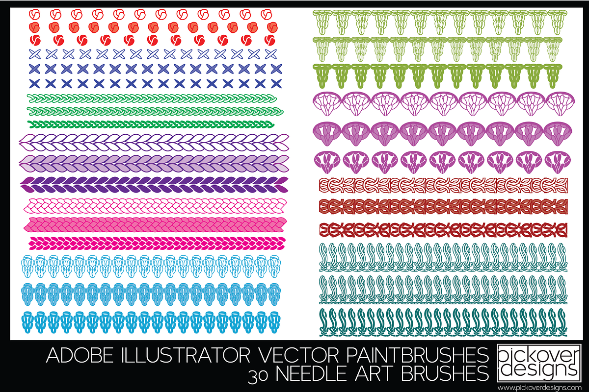 30 Needle Art Brushes - Illustrator, a Brush Add-On by Pickover Designs (Photo 2 of 4)