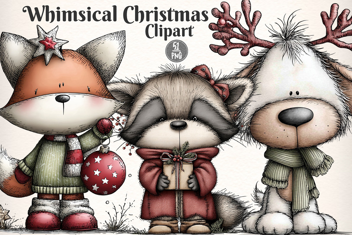 Whimsical Christmas Clipart Bundle, an Illustration by Dream Creation (Photo 1 of 7)