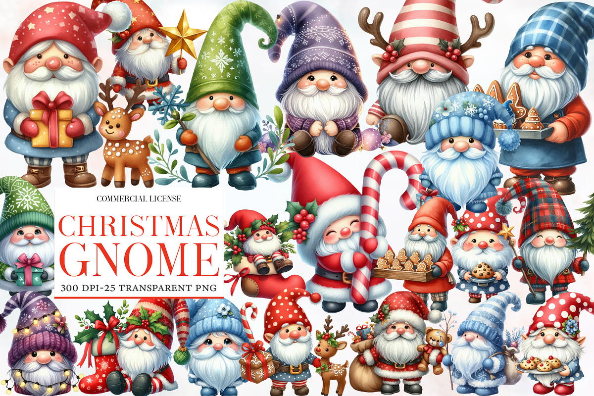 Christmas Gnome Sublimation Clipart, an Illustration by Designworld (Photo 1 of 6)