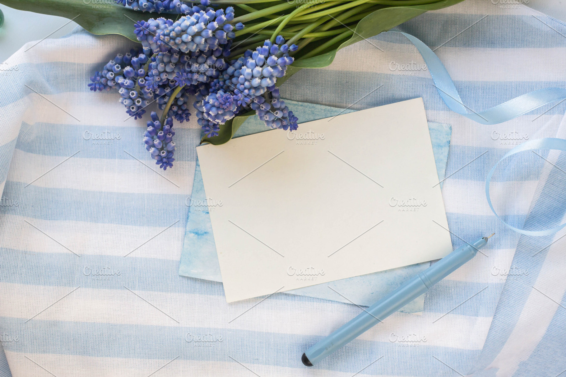 Mockup with blue flowers featuring invitation, card, and wedding, an Arts & Entertainment Photo by Arymer