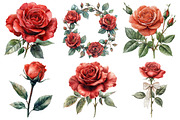 Red Lithograph Roses Clipart, an Illustration by Pixels.Craft (Thumbnail 3 of 7)