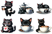 Cat Silhouette Love Coffee Clipart, an Illustration by Libby Wishes (Thumbnail 2 of 12)
