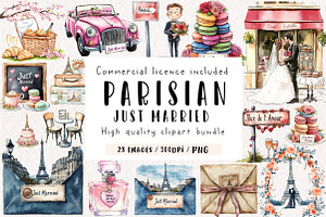 Parisian Just Married Clipart, an Illustration by CreationArt