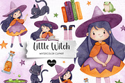Cute Witch - Watercolor Clipart, an Illustration by Gau Silva Studio (Thumbnail 1 of 5)