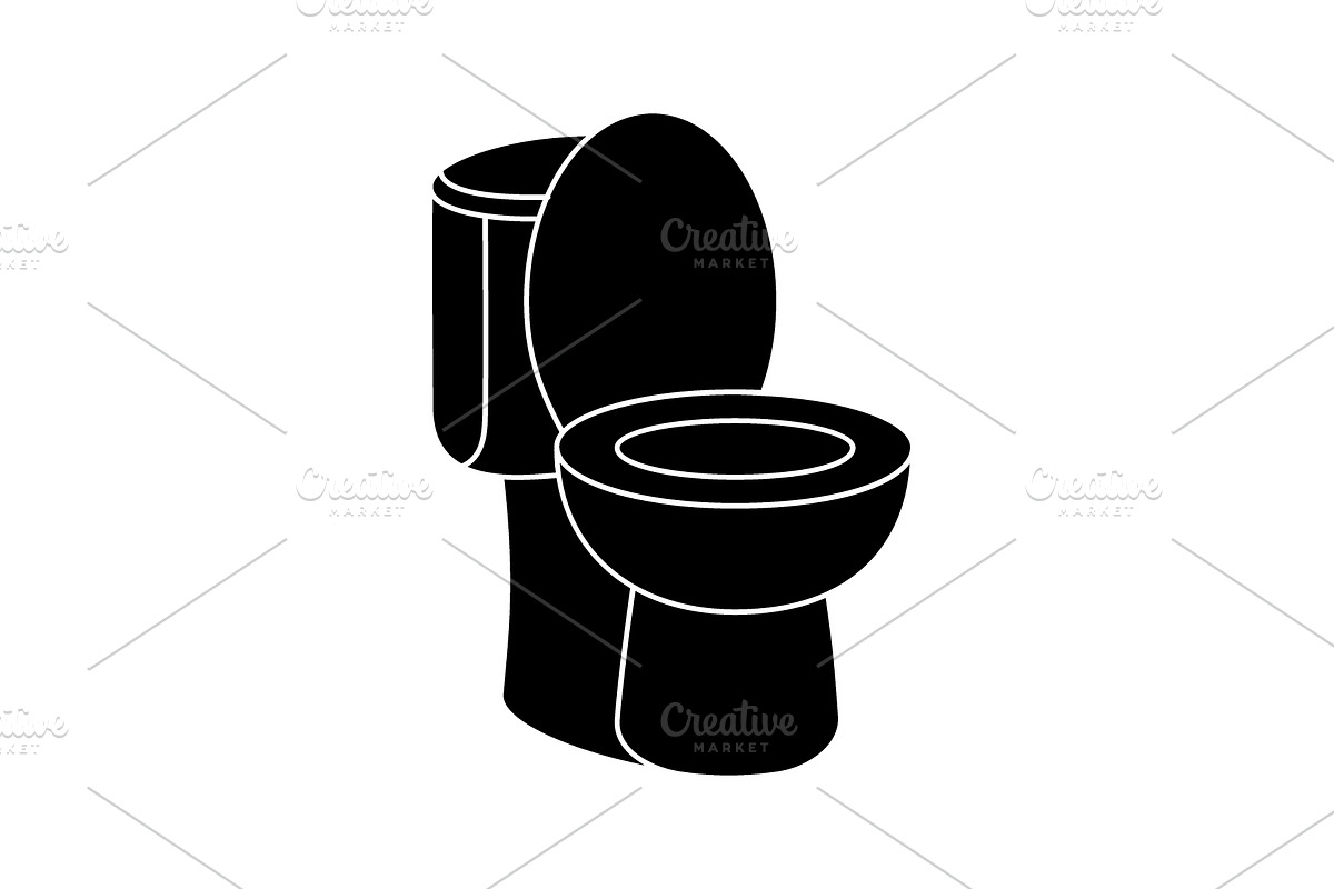 Ceramic toilet black icon. Bathroom, an Object Illustration by GraphiShop