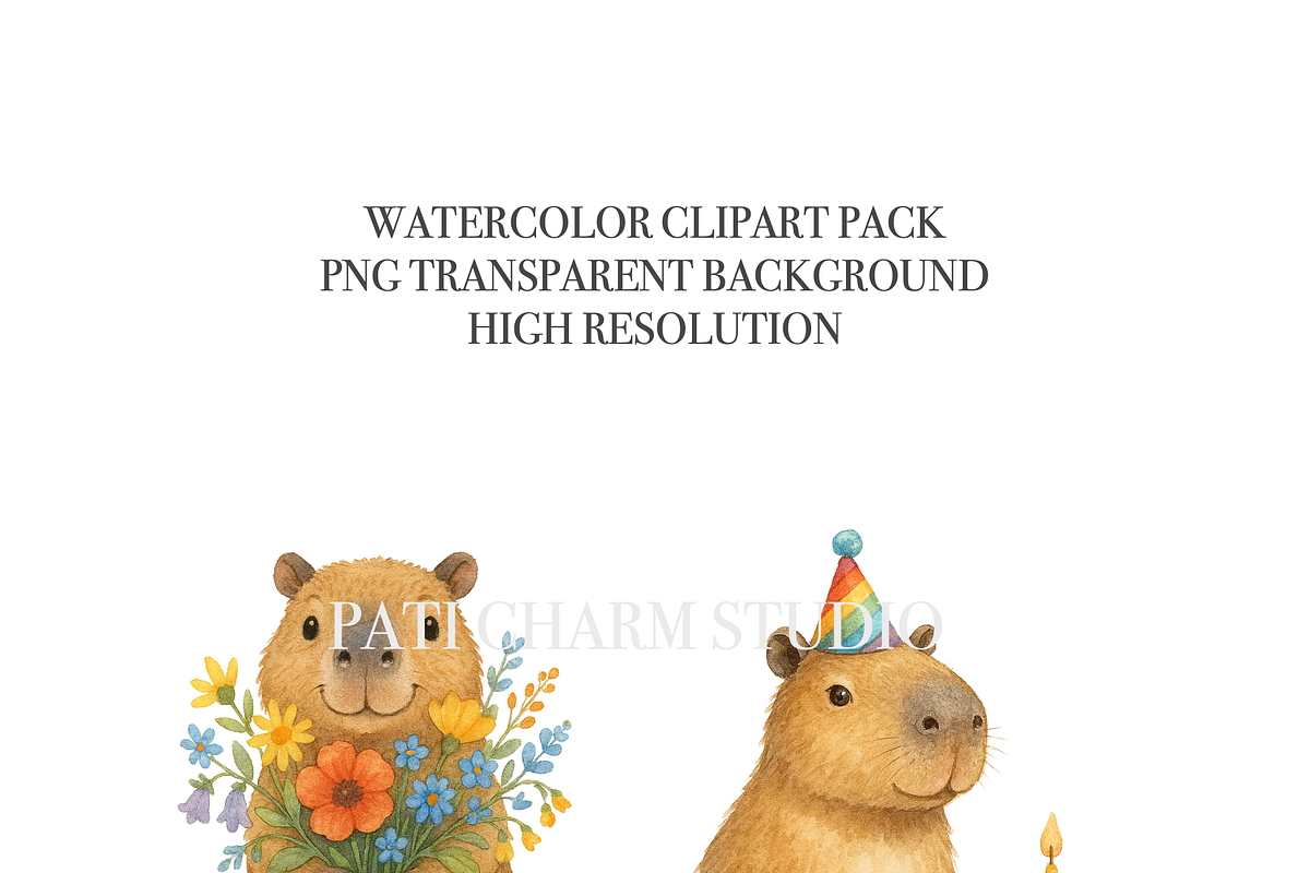 26 Capybara Clipart PNG, an Animal Illustration by Pati Charm Studio (Photo 5 of 8)