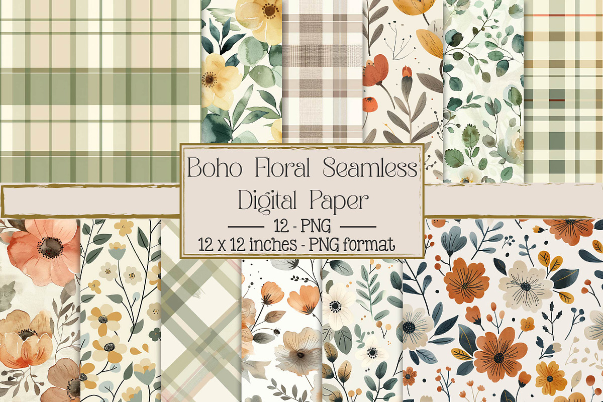 Boho Floral Seamless Digital Paper, a Texture Illustration by DreamPrint404 (Photo 1 of 3)