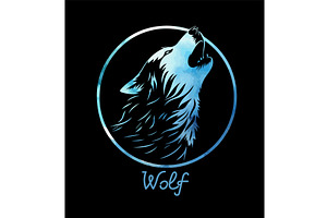 Wolf howling at the moon blue, an Animal Illustration by Nenahliadava Design