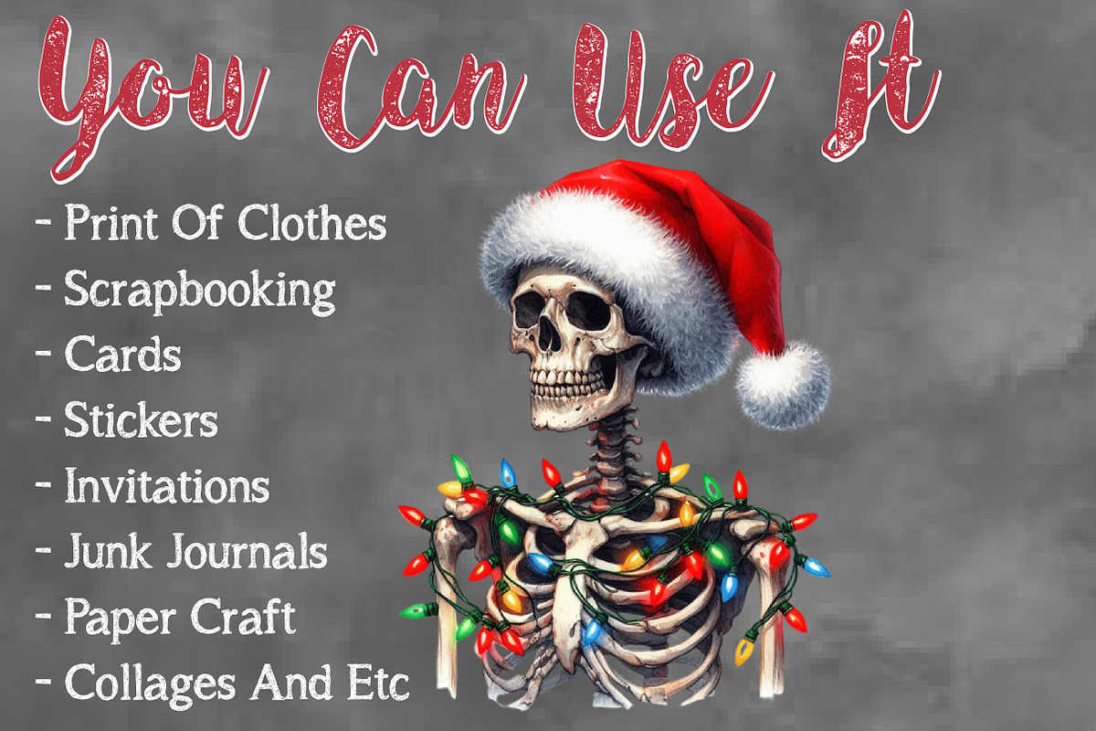 Cute Skeleton With Christmas Lights, a Seasonal Illustration by Craft Nest (Photo 5 of 5)