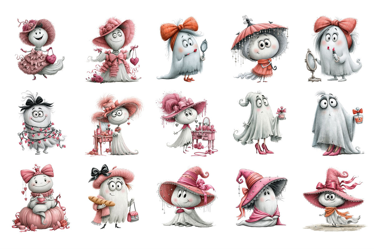 Whimsical Coquette Ghost Clipart, a Seasonal Illustration by Nicolle's Colorful Art (Photo 2 of 6)