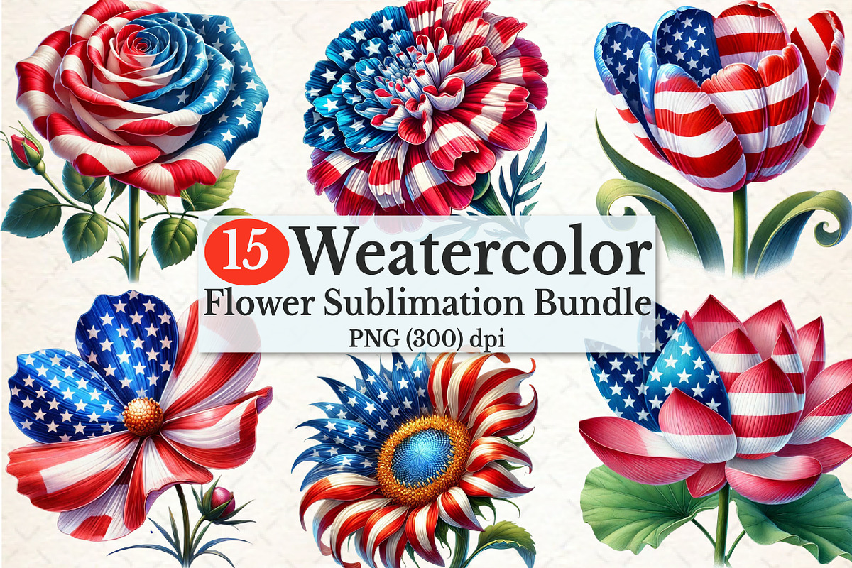 4th of July Flower Clipart, an Illustration by Rose Art (Photo 1 of 6)