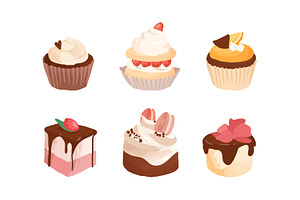 Cupcakes and pieces of cake set, a Food Illustration by Good Studio