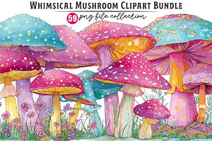 Whimsical Spring Mushroom Clipart, an Illustration by Dream Creation