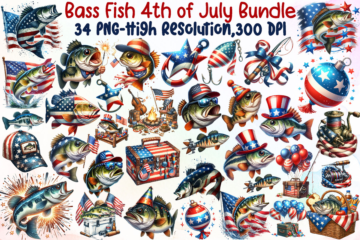 Bass Fish 4th of July Sublimation Bu, an Illustration by Sublimation Artist (Photo 1 of 6)