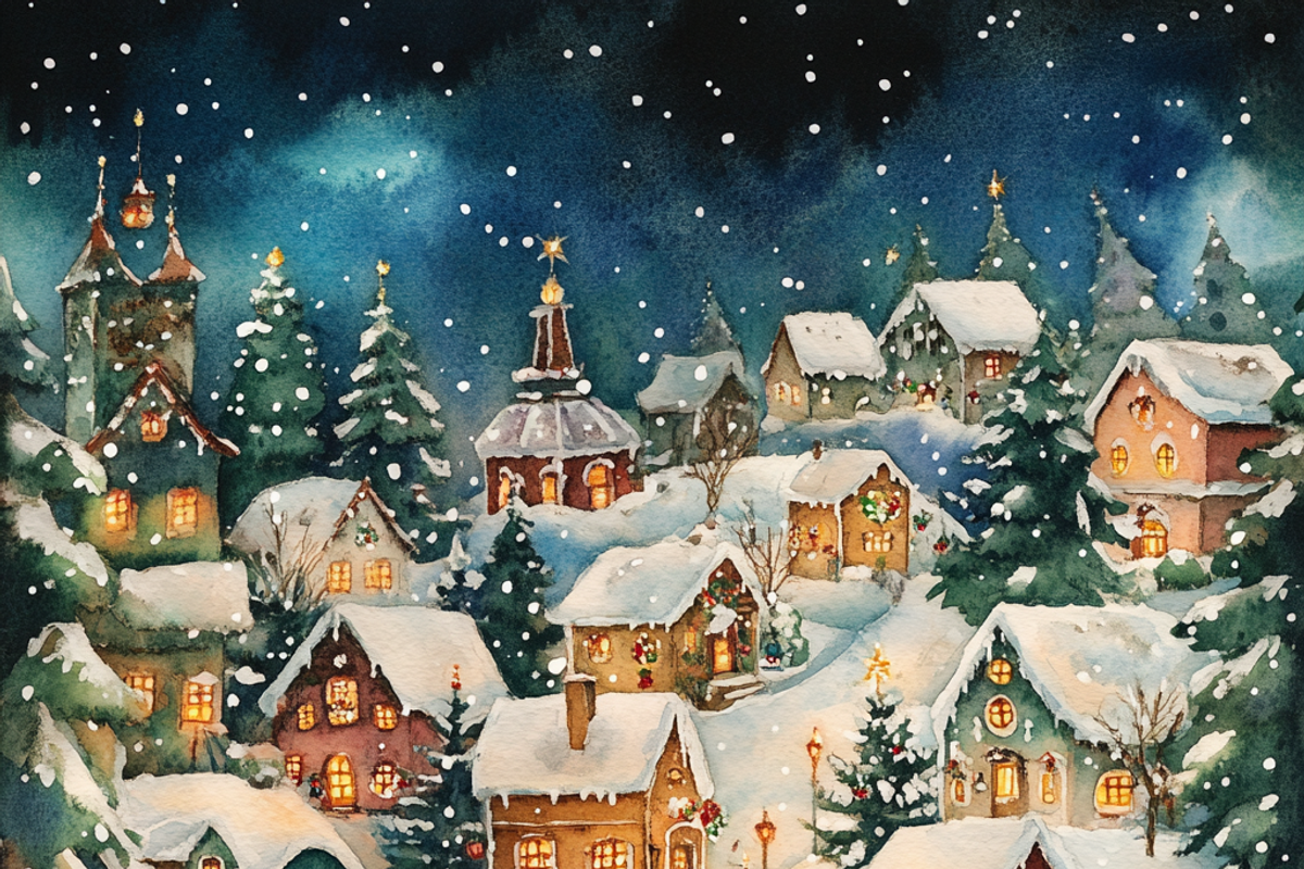 Watercolor Cozy Christmas Village, a Background Graphic by Printable Treasure (Photo 6 of 9)