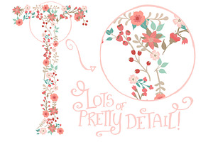 Mint & Coral Floral Alphabet Clipart