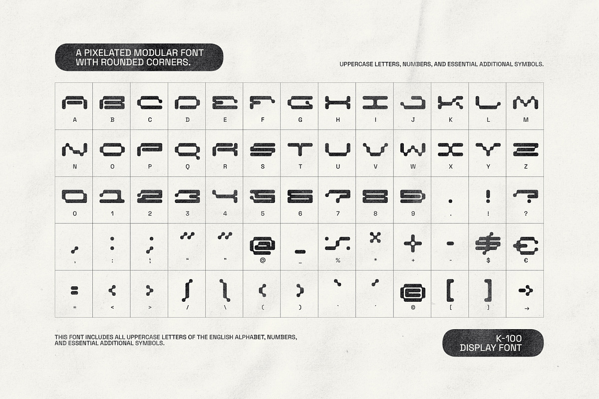 K-100 Font a Pixelated Modular Font, a Sans Serif Font by softulka (Photo 2 of 7)