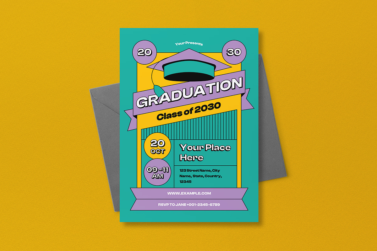 Flat Design Graduation Invitation, a Card Template by graphicook (Photo 2 of 3)