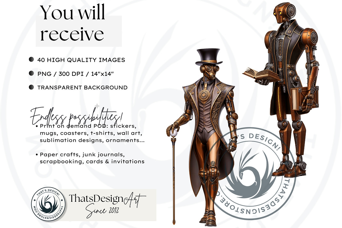 Steampunk Robots Cliparts, a Decorative Illustration by ThatsDesignArt (Photo 2 of 13)