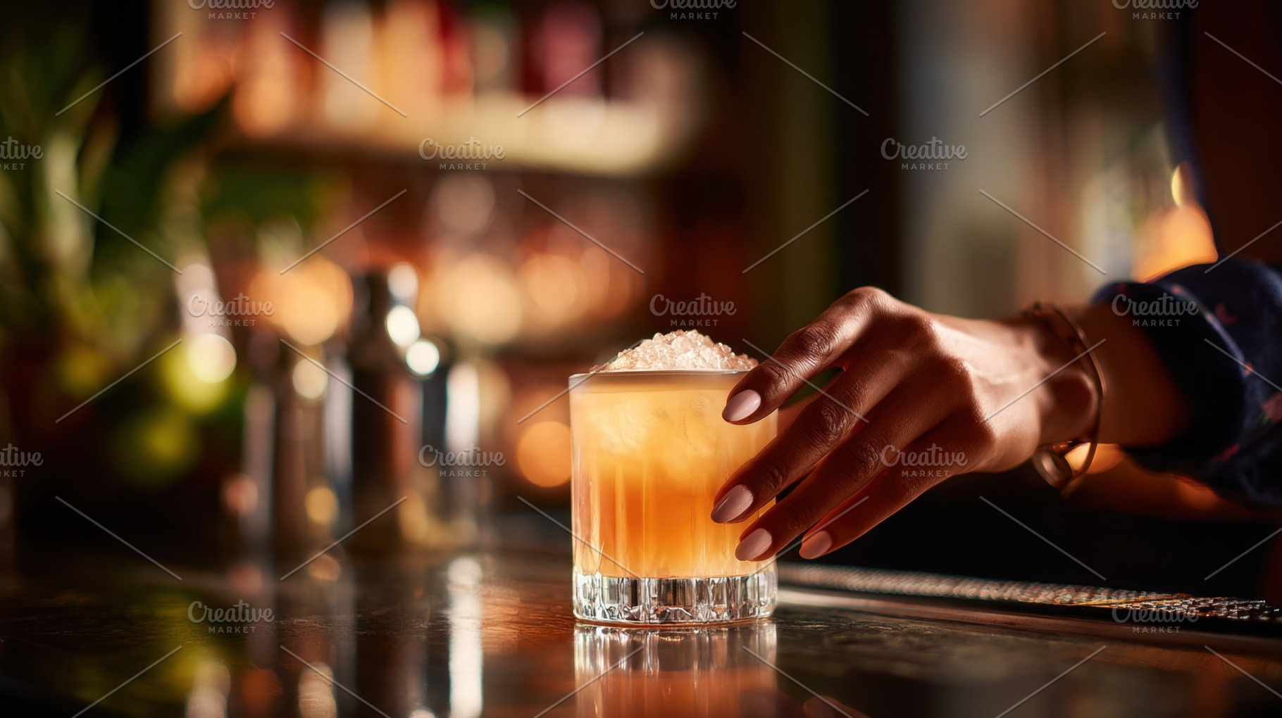 Hand reaching for a drink at the bar, a Photo by Beautiful things