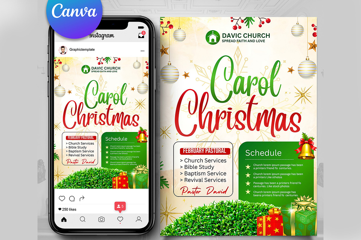 Christmas Carol Church Canva Flyer