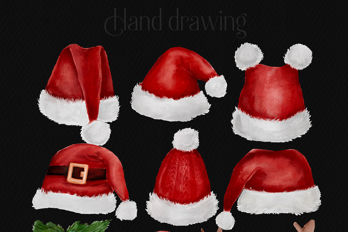 Watercolour Santa red hats, a Seasonal Illustration by Julia Bogdan (Photo 3 of 4)