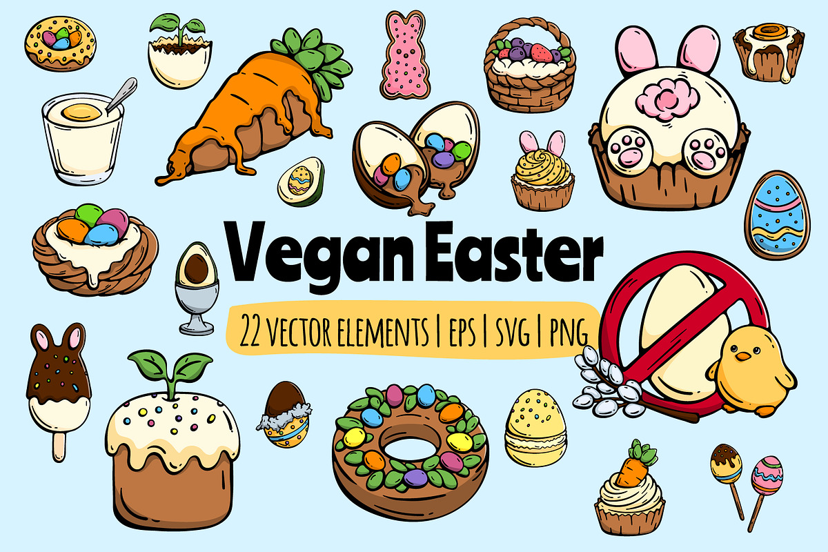 Vegan Easter & Desserts | Vector Set, an Object Graphic by Design by Irihaha (Photo 1 of 7)