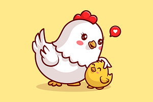 Cute Mom Chicken And Chick Cartoon, an Animal Illustration by Catalyst Labs