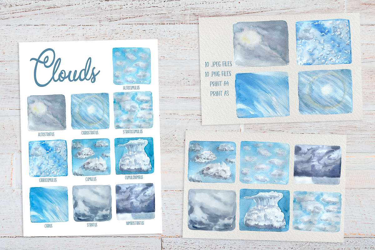 Clouds - Watercolor Clip Art Set, an Education Illustration by Tati Bordiu (Photo 1 of 3)
