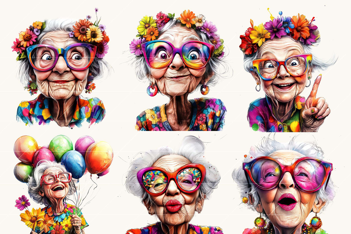 Watercolor Old Lady Quirky Clipart, a Person Illustration by BusyDaydesign (Photo 2 of 8)