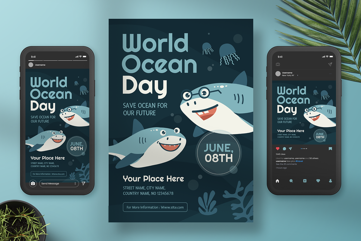 Shark World Ocean Day Flyer, a Flyer Template by Annora Studio (Photo 3 of 4)