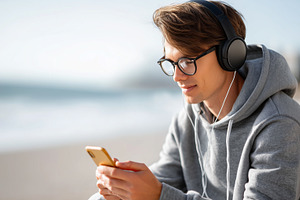 Young man with headphones, a Person Photo by MistyDay