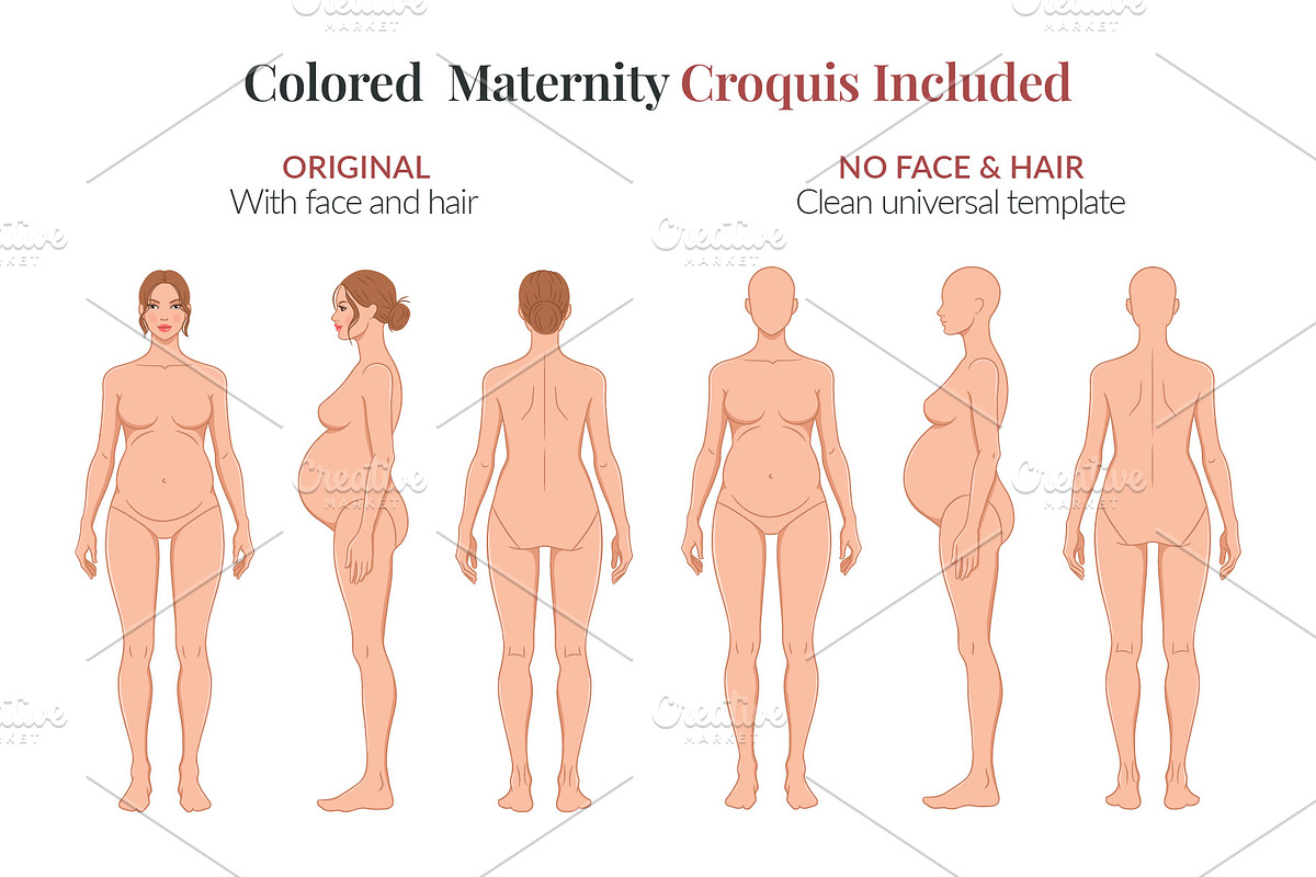 Maternity Fashion Croquis Templates, a Person Illustration by Shorena Fashion Draws (Photo 6 of 12)