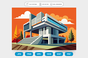 sleek modern building with stairs le, a Graphic by SaroStock