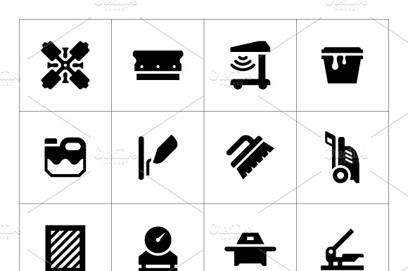 Set Icons Of Screen Printing