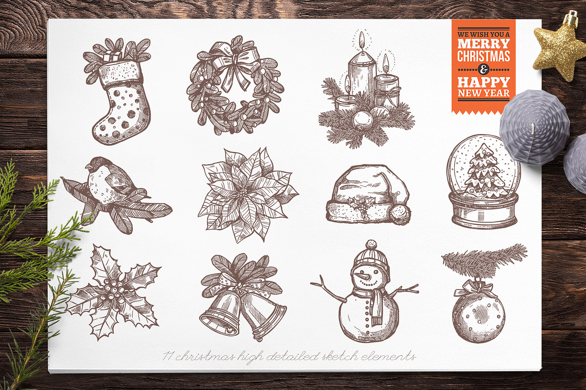 Hand Drawn Christmas Elements, a Decorative Illustration by alexrockheart (Photo 2 of 9)