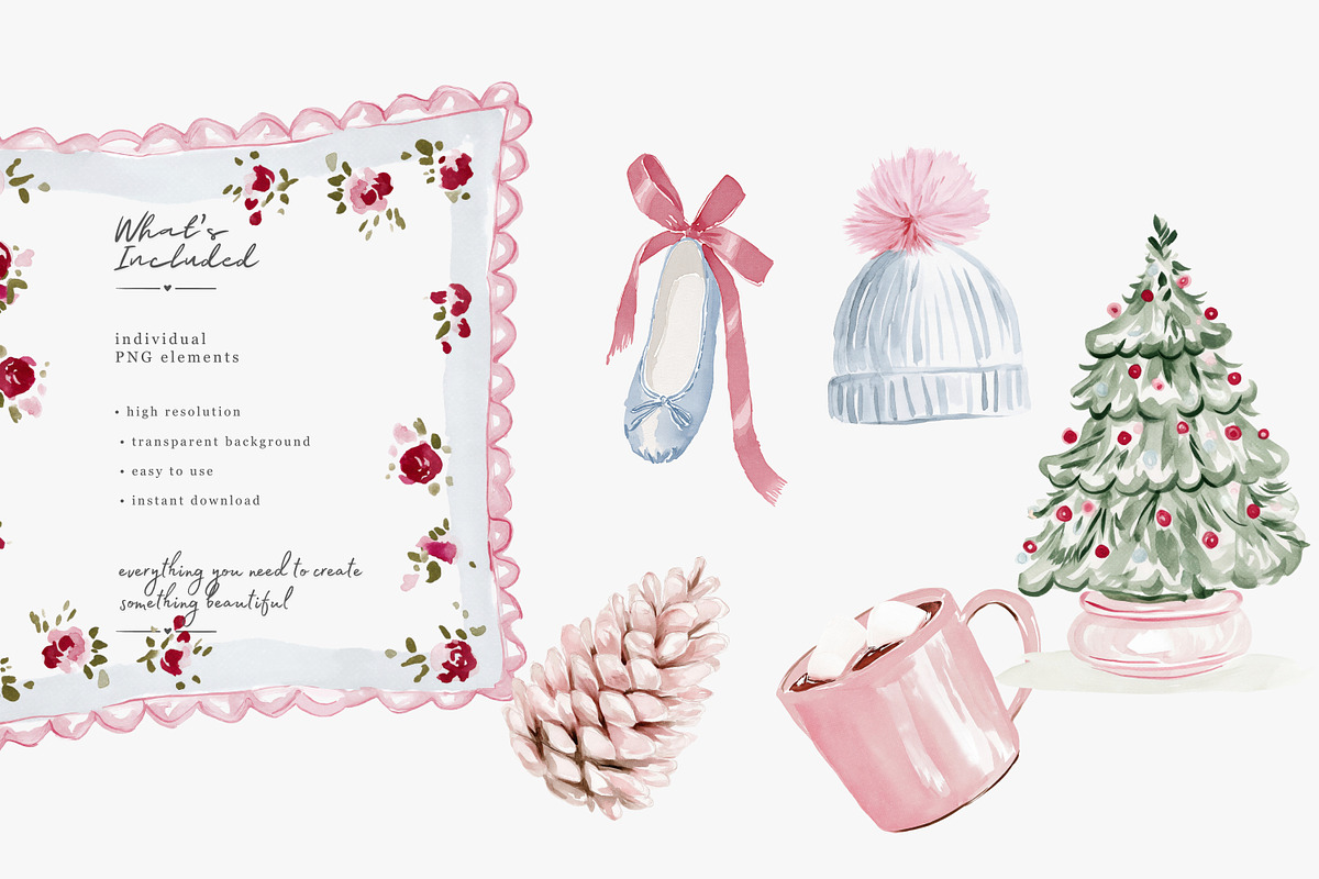 Grandmillennial Christmas Clipart, a Decorative Illustration by Patishop Art (Photo 5 of 14)