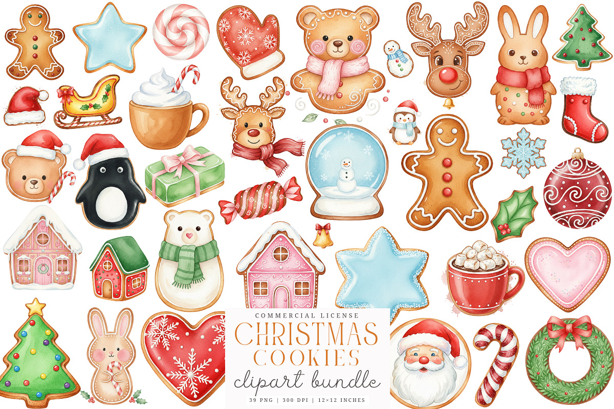 Watercolor Christmas Cookies Clipart, an Illustration by SinaCreation (Photo 1 of 7)