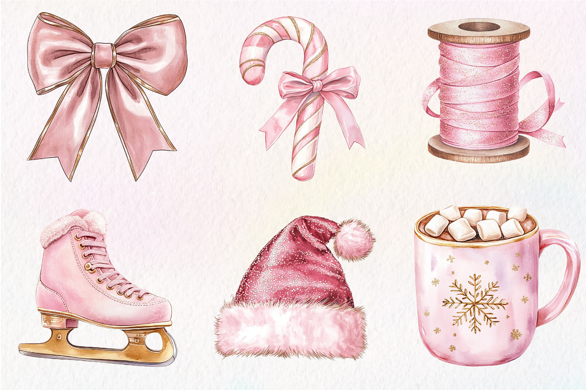 Pink Rose Gold Christmas Clipart, an Illustration by Dream Creation (Photo 6 of 7)