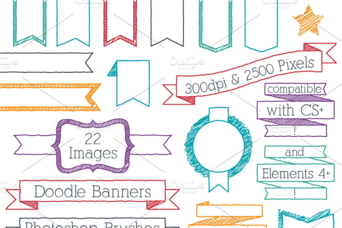 Doodle Banners Photoshop Brushes, a Brush Add-On by PinkPueblo (Photo 1 of 2)