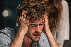 Stressed man overwhelmed by woman's, a Photo by Pixeness Studio