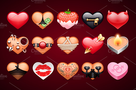 Set Of Vector Sex Hearts Icons
