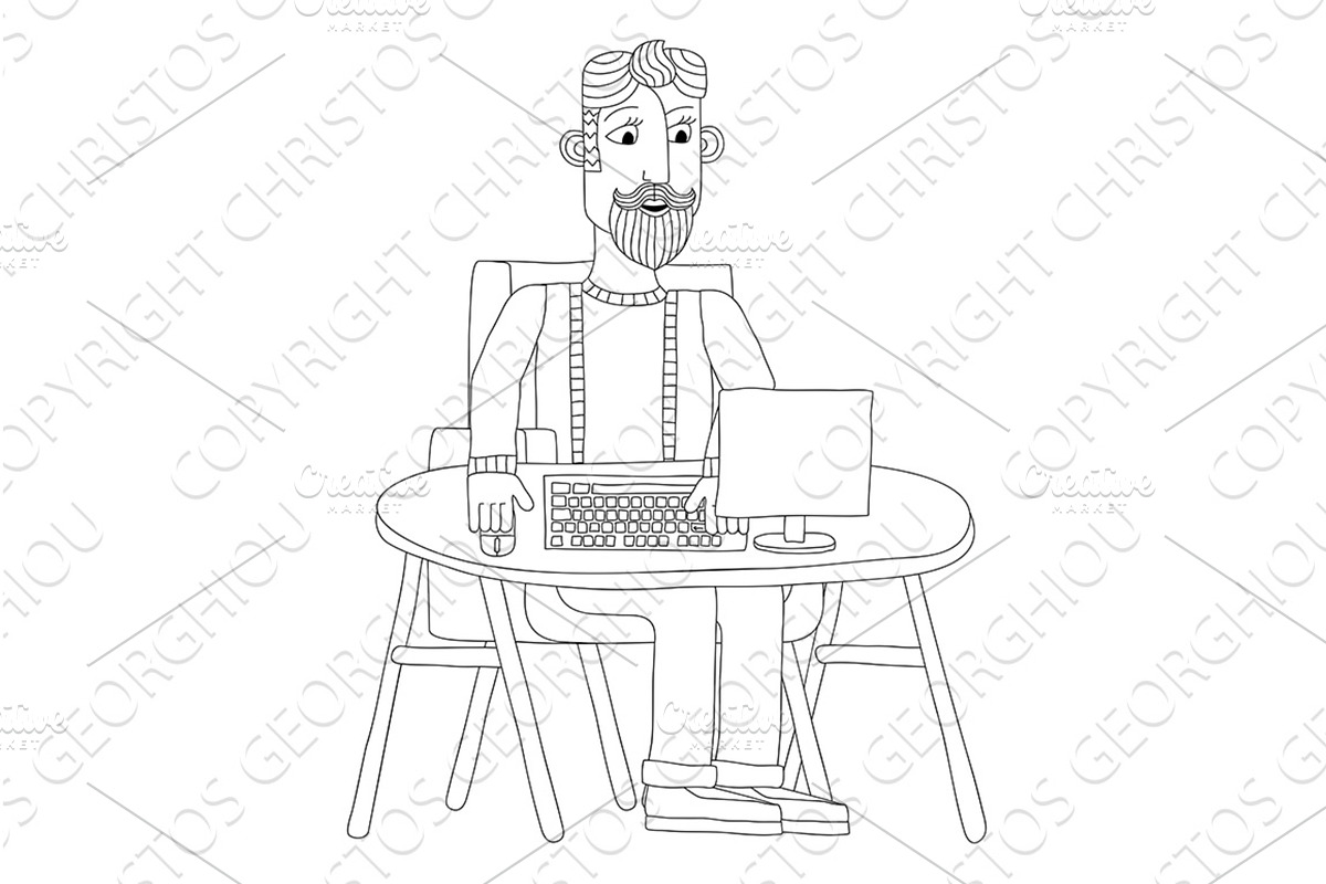 Man Working Behind Desk Computer, a Finance Illustration by Christos Georghiou