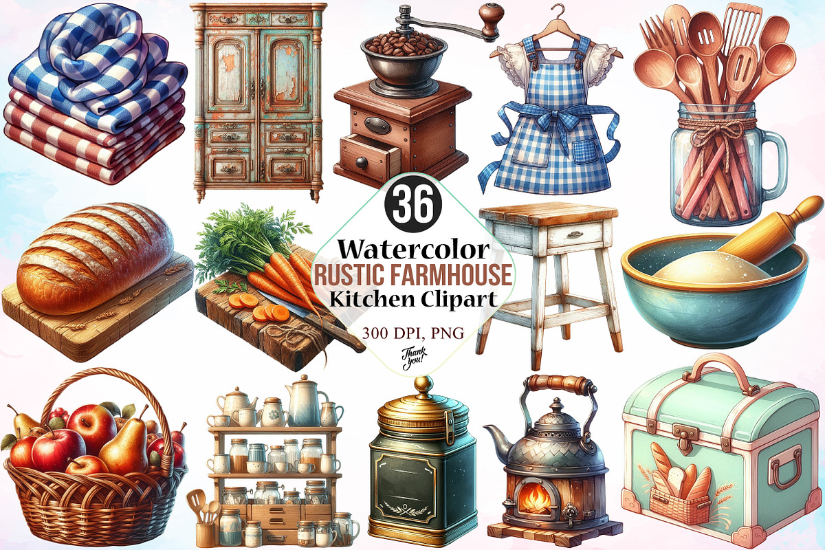Watercolor Rustic Farmhouse Kitchen, an Illustration by Canvas Craft (Photo 1 of 3)