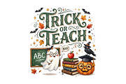 Trick or Teach Halloween PNG, a Seasonal Illustration by CraftArtStudio (Thumbnail 1 of 4)