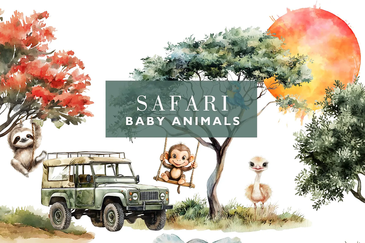 Watercolor Safari Animals Clipart, an Animal Illustration by savvy graphics & stock (Photo 1 of 3)