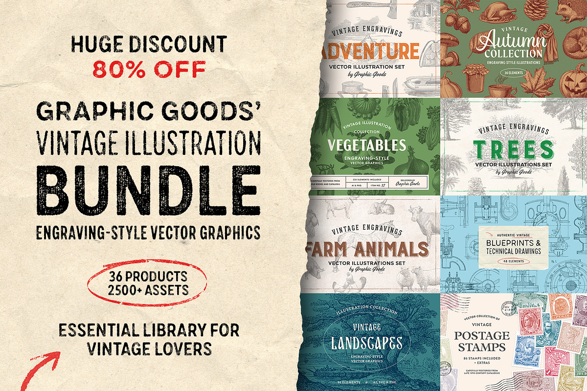 Vintage Illustration Bundle 80% OFF, an Object Graphic by Graphic Goods (Photo 1 of 10)