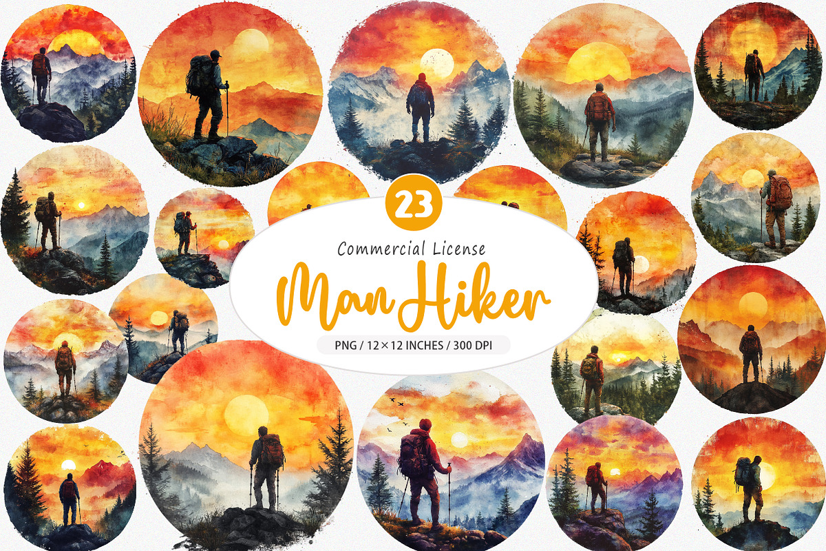 Silhouette Man Hiker Clipart PNG, an Illustration by SinaCreation (Photo 1 of 5)
