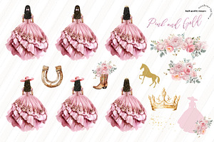 Pink Charro Dresses Boots Clipart